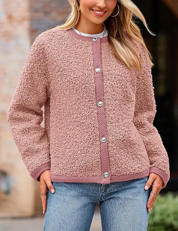 Women Faux Fur Shearling Coat Fuzzy Fleece Button Up Trendy Fall Winter Cropped Jackets Outerwear 07