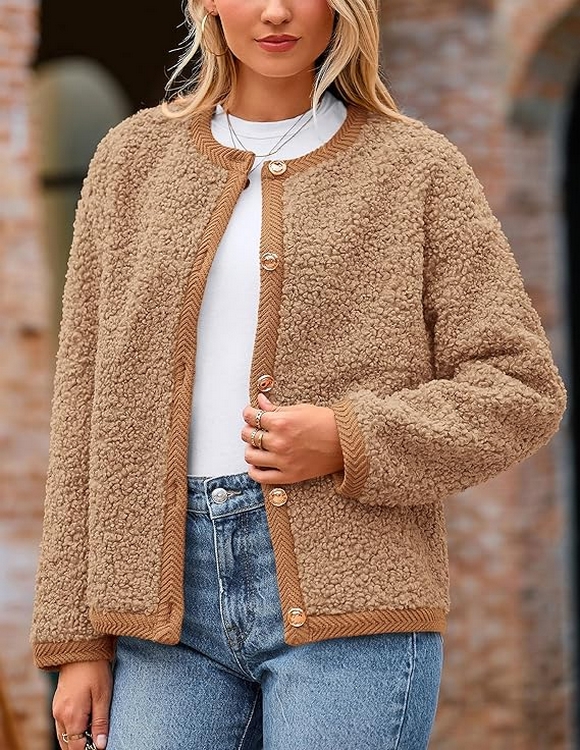 Women Faux Fur Shearling Coat Fuzzy Fleece Button Up Trendy Fall Winter Cropped Jackets Outerwear 08
