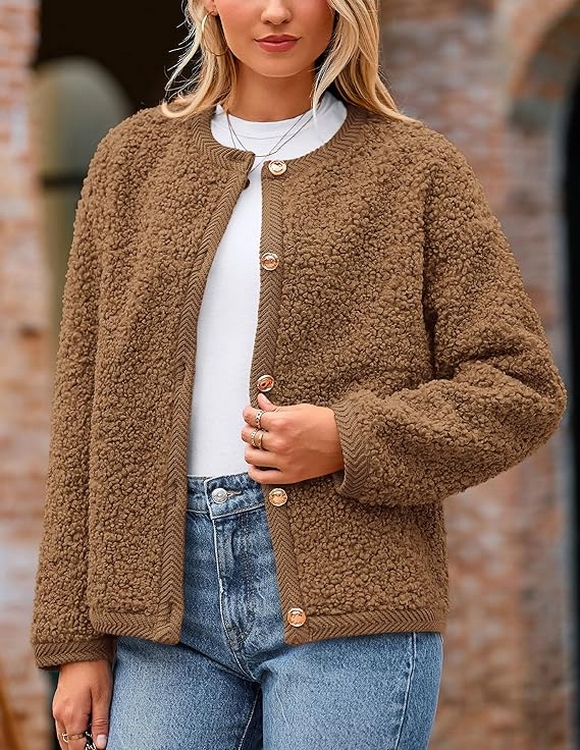 Women Faux Fur Shearling Coat Fuzzy Fleece Button Up Trendy Fall Winter Cropped Jackets Outerwear 09