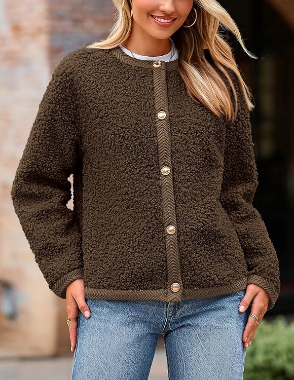 Women Faux Fur Shearling Coat Fuzzy Fleece Button Up Trendy Fall Winter Cropped Jackets Outerwear 10