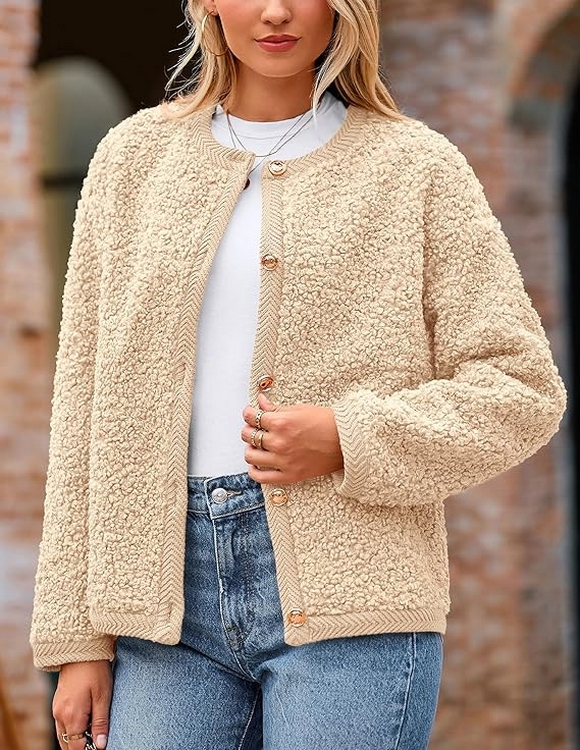 Women Faux Fur Shearling Coat Fuzzy Fleece Button Up Trendy Fall Winter Cropped Jackets Outerwear 11