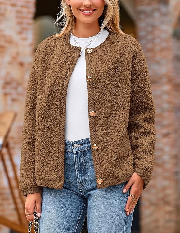 Women Faux Fur Shearling Coat Fuzzy Fleece Button Up Trendy Fall Winter Cropped Jackets Outerwear 12
