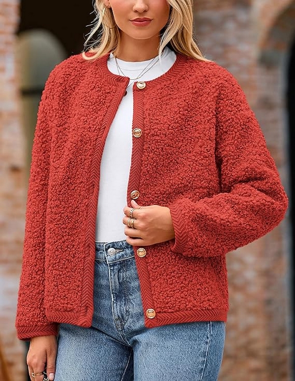 Women Faux Fur Shearling Coat Fuzzy Fleece Button Up Trendy Fall Winter Cropped Jackets Outerwear 13