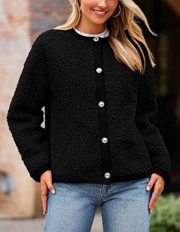 Women Faux Fur Shearling Coat Fuzzy Fleece Button Up Trendy Fall Winter Cropped Jackets Outerwear 14