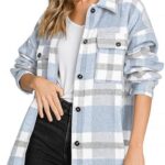 Women Flannel Plaid Shacket Long Sleeve Button Down Shirts Jacket Coats with Side Pockets 01