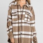 Women Flannel Plaid Shacket Long Sleeve Button Down Shirts Jacket Coats with Side Pockets 02