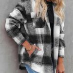Women Flannel Plaid Shacket Long Sleeve Button Down Shirts Jacket Coats with Side Pockets 05