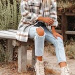 Women Flannel Plaid Shacket Long Sleeve Button Down Shirts Jacket Coats with Side Pockets 09