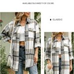 Women Flannel Plaid Shacket Long Sleeve Button Down Shirts Jacket Coats with Side Pockets 21