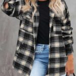 Women Flannel Plaid Shacket Long Sleeve Button Down Shirts Jacket Coats with Side Pockets 22