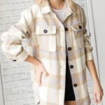 Women Flannel Plaid Shacket Long Sleeve Button Down Shirts Jacket Coats with Side Pockets 30