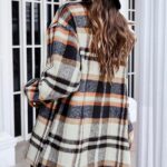 Women Flannel Plaid Shacket Long Sleeve Button Down Shirts Jacket Coats with Side Pockets 31