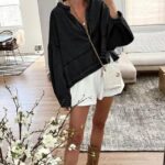 Womens Denim Tops Pullover Trendy Casual V Neck Loose Fit Puff Sleeve Jean Cotton Shirts 01