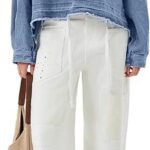 Womens Denim Tops Pullover Trendy Casual V Neck Loose Fit Puff Sleeve Jean Cotton Shirts 02