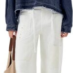 Womens Denim Tops Pullover Trendy Casual V Neck Loose Fit Puff Sleeve Jean Cotton Shirts 04