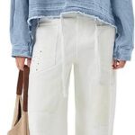 Womens Denim Tops Pullover Trendy Casual V Neck Loose Fit Puff Sleeve Jean Cotton Shirts 05