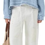 Womens Denim Tops Pullover Trendy Casual V Neck Loose Fit Puff Sleeve Jean Cotton Shirts 06