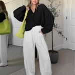 Womens Denim Tops Pullover Trendy Casual V Neck Loose Fit Puff Sleeve Jean Cotton Shirts 12