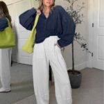 Womens Denim Tops Pullover Trendy Casual V Neck Loose Fit Puff Sleeve Jean Cotton Shirts 16