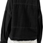 Womens Denim Tops Pullover Trendy Casual V Neck Loose Fit Puff Sleeve Jean Cotton Shirts 19