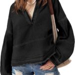 Womens Denim Tops Pullover Trendy Casual V Neck Loose Fit Puff Sleeve Jean Cotton Shirts 22