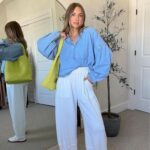 Womens Denim Tops Pullover Trendy Casual V Neck Loose Fit Puff Sleeve Jean Cotton Shirts 26