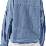 Womens Denim Tops Pullover Trendy Casual V Neck Loose Fit Puff Sleeve Jean Cotton Shirts 28