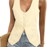 Chic Summer Linen Vest_ Scoop Neck Fitted Style for Work or Casual 03
