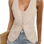 Chic Summer Linen Vest_ Scoop Neck Fitted Style for Work or Casual 10