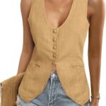 Chic Summer Linen Vest_ Scoop Neck Fitted Style for Work or Casual 17