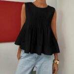 Chic Y2K Babydoll Blouse_ Summer Pleated Peplum Sleeveless Top 06
