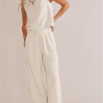 Stay Cool Comfy_ Women Linen Cotton Lounge Pants Palazzo Wide Leg 01