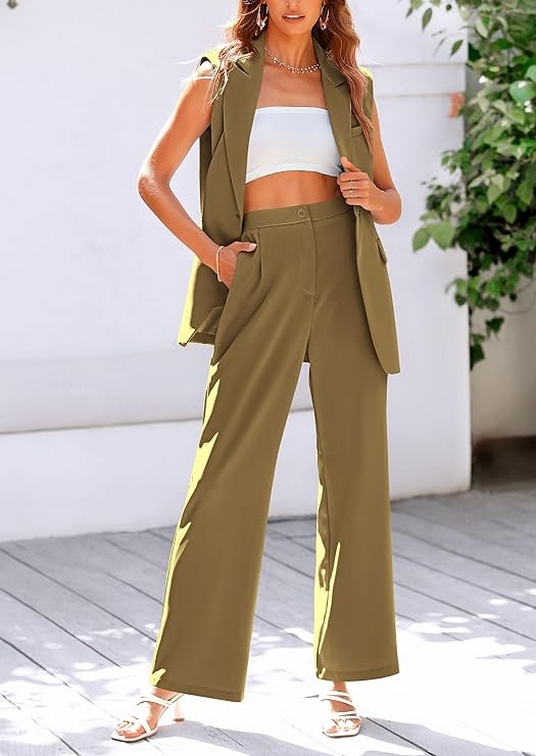 Stylish Sleeveless Suit Vest and Wide Leg Pants The Ultimate Business Casual Blazer 07
