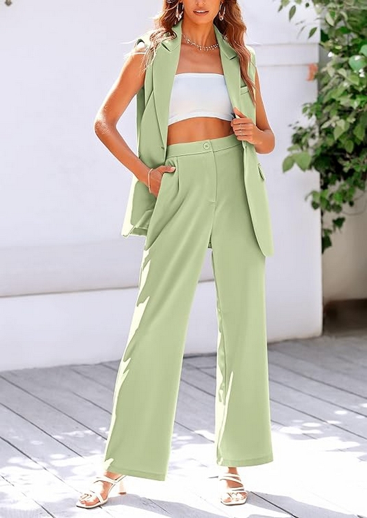 Stylish Sleeveless Suit Vest and Wide Leg Pants The Ultimate Business Casual Blazer 12