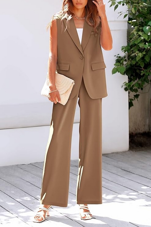 Stylish Sleeveless Suit Vest and Wide Leg Pants The Ultimate Business Casual Blazer 14