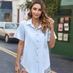 The Perfect Casual Blouse_ Cotton Linen V Neck Short Sleeve with Pocket 09