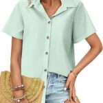 The Perfect Casual Blouse_ Cotton Linen V Neck Short Sleeve with Pocket 18
