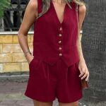 V Neck Waistcoat and Shorts Sets_ The Power Look of the Season 04